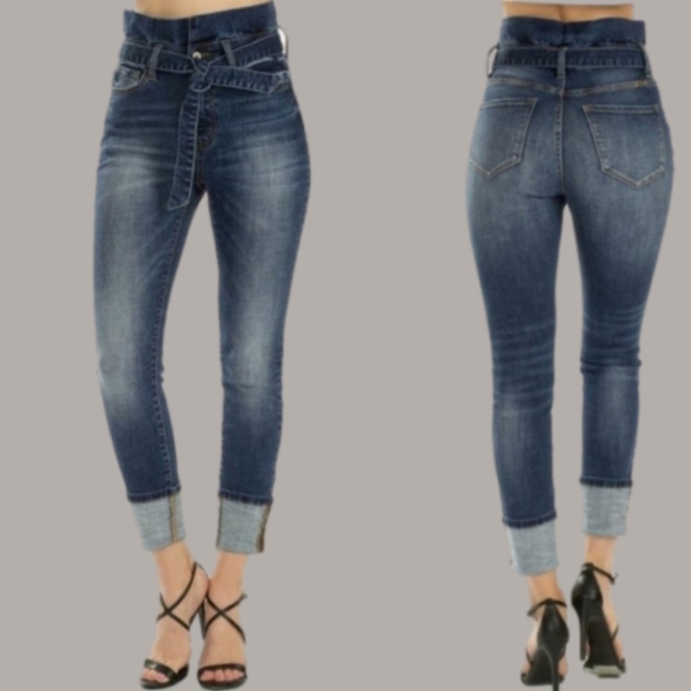 Kancan Kenzie Paperbag Waist Skinny Belted Jeans Size 3/25 NWT